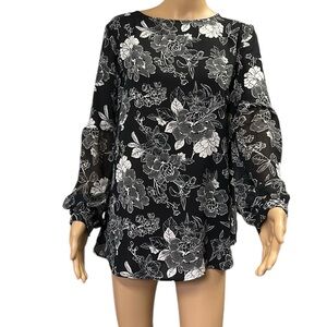 Ingrid & Isabel Maternity Floral Black White Long Sleeve Lightweight Blouse M